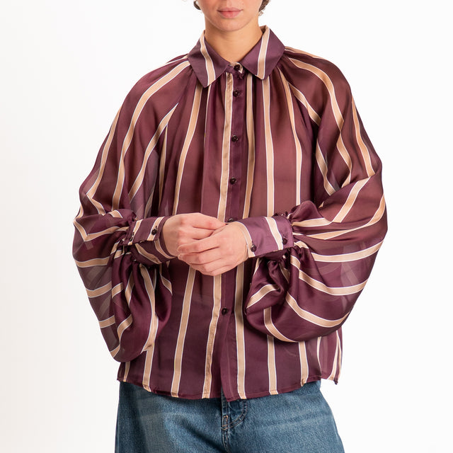 Tensione in-Camicia righe manica palloncino - bordeaux/beige
