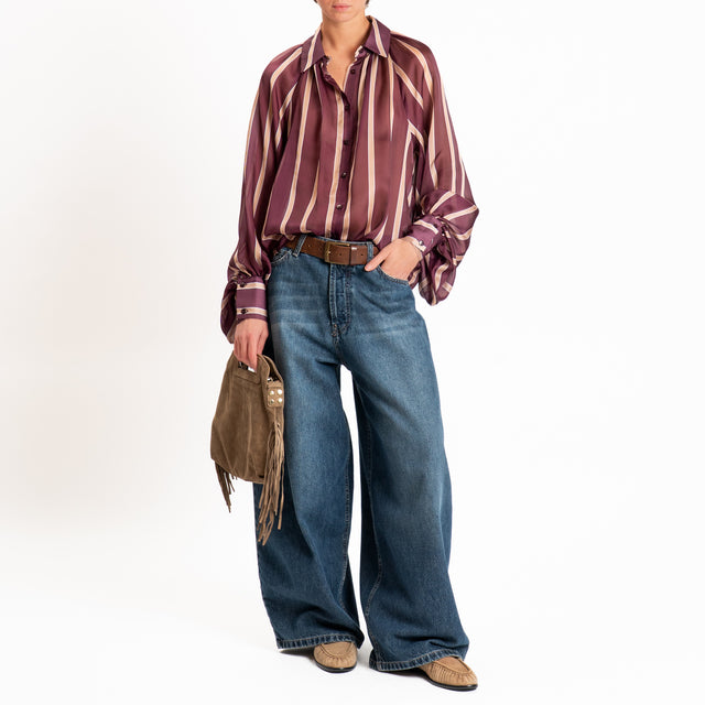 Tensione in-Camicia righe manica palloncino - bordeaux/beige