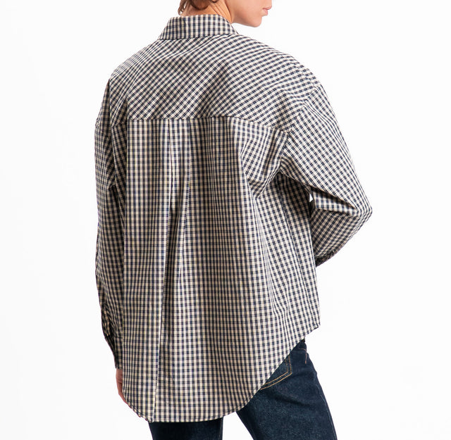 Tensione in-Camicia check con taschino - blu/beige