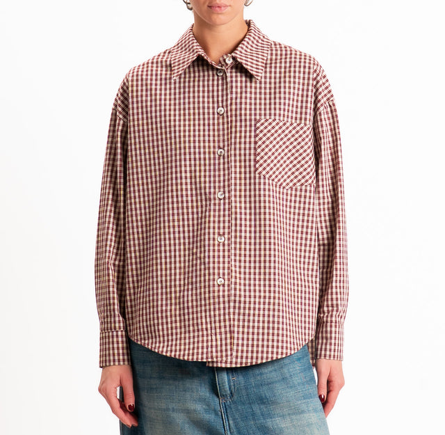 Tensione in-Camicia check con taschino - rosso/beige