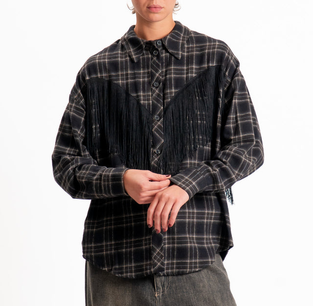 Tensione in-Camicia check con frange in flanella - moro/nero/beige