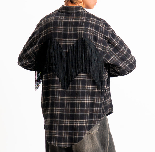 Tensione in-Camicia check con frange in flanella - moro/nero/beige