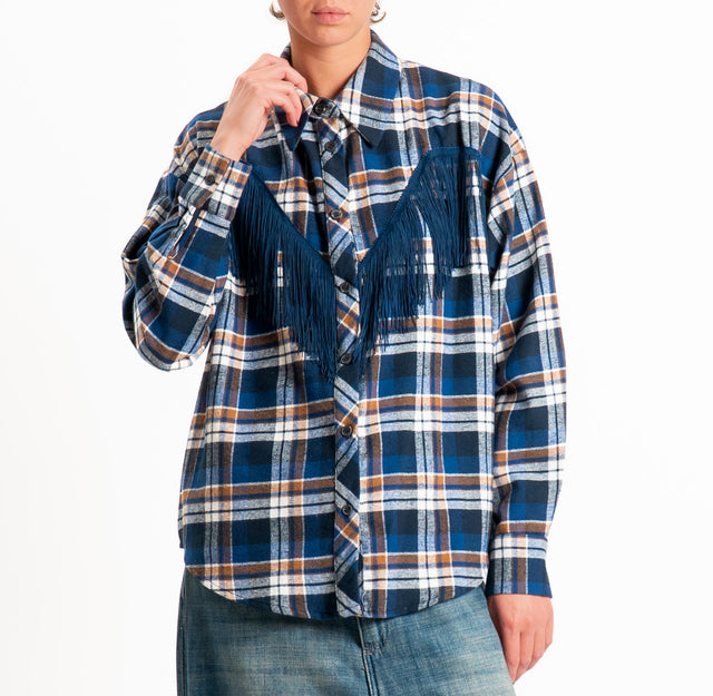 Tensione in-Camicia check con frange in flanella - blu/blu