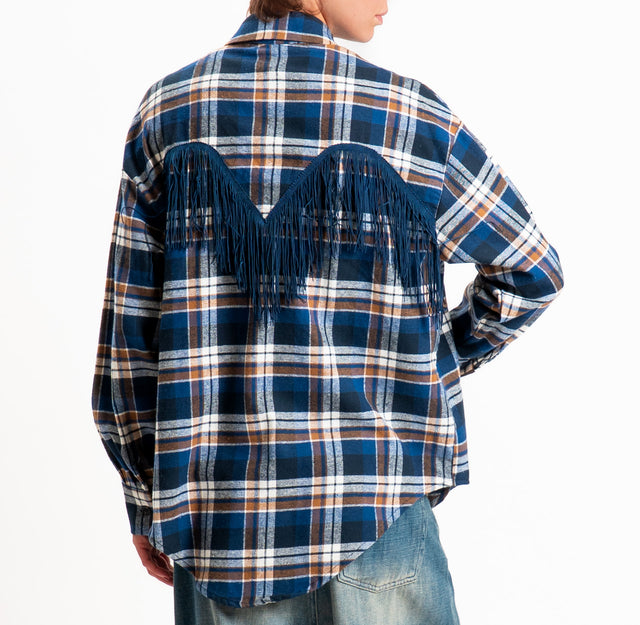 Tensione in-Camicia check con frange in flanella - blu/blu