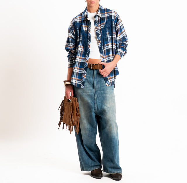 Tensione in-Camicia check con frange in flanella - blu/blu