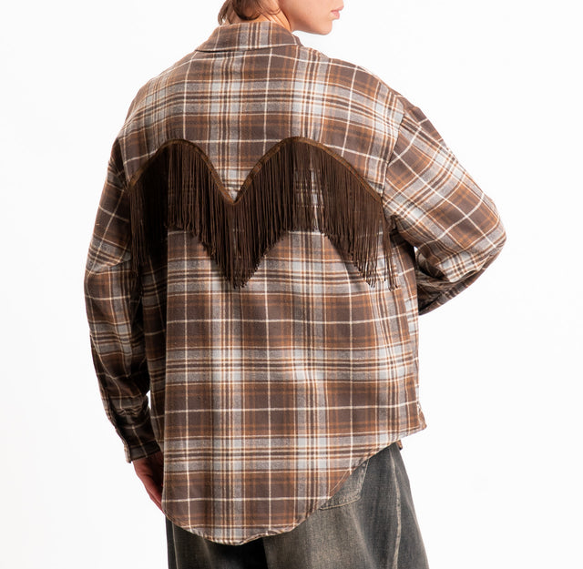 Tensione in-Camicia check con frange in flanella - grigio/moro