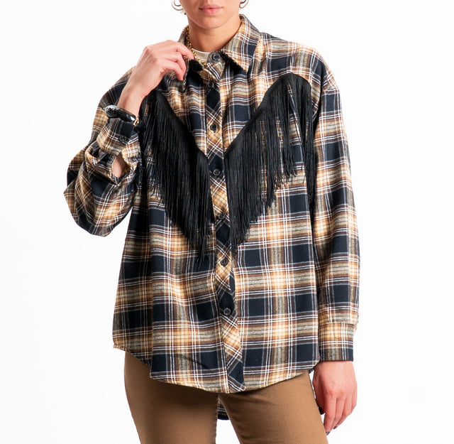 Tensione in-Camicia check con frange in flanella - nero/nero