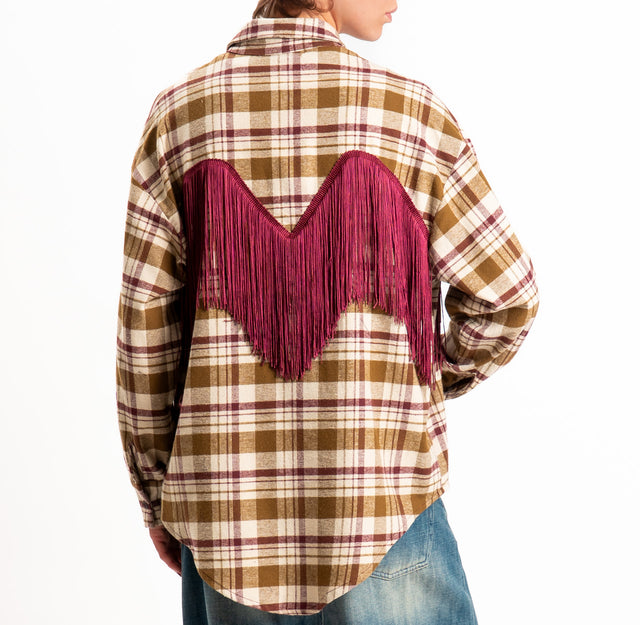 Tensione in-Camicia check con frange in flanella - beige/bordeaux