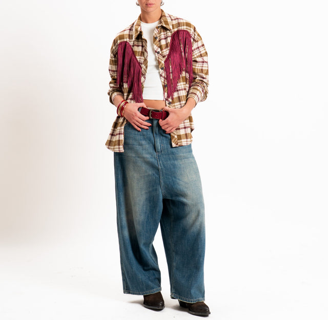 Tensione in-Camicia check con frange in flanella - beige/bordeaux
