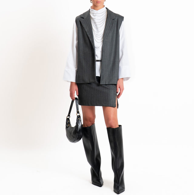 Tensione in-Gilet gessato spacchi laterali - grigio
