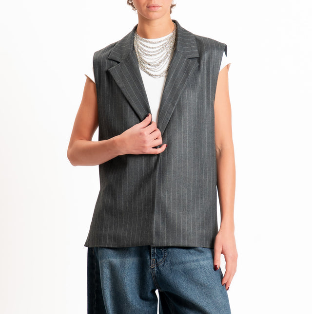 Tensione in-Gilet gessato spacchi laterali - grigio