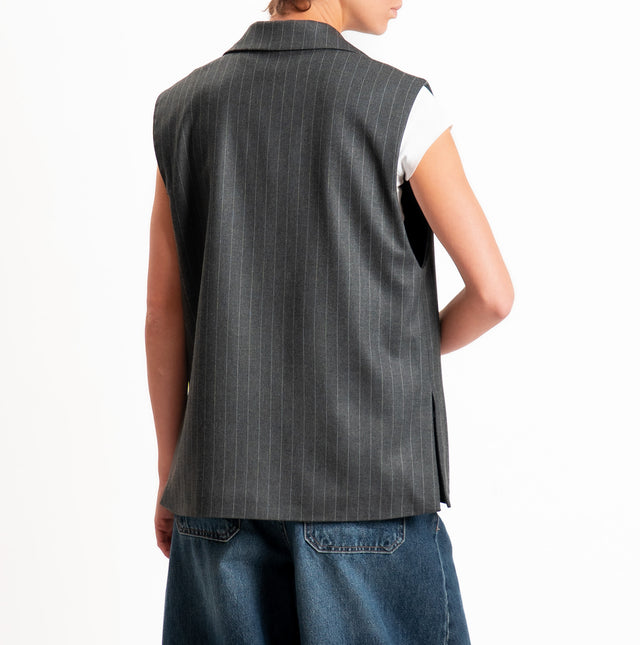 Tensione in-Gilet gessato spacchi laterali - grigio