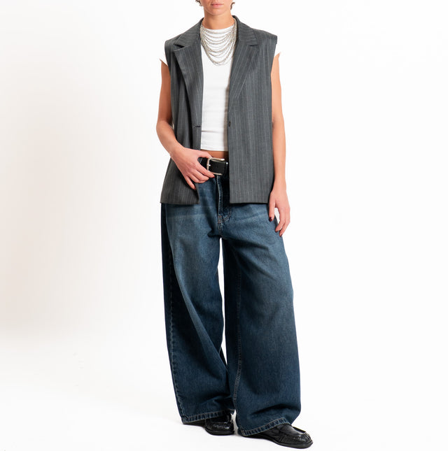 Tensione in-Gilet gessato spacchi laterali - grigio