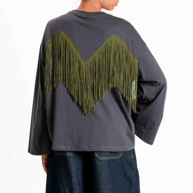 Tensione in-T-shirt con frange - antracite/militare