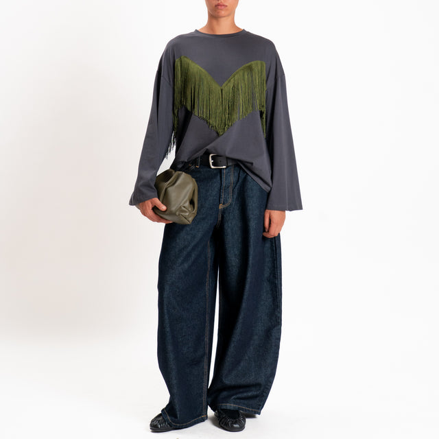 Tensione in-T-shirt con frange - antracite/militare