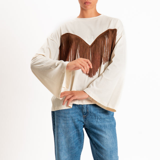 Tensione in-T-shirt con frange - burro/cuoio
