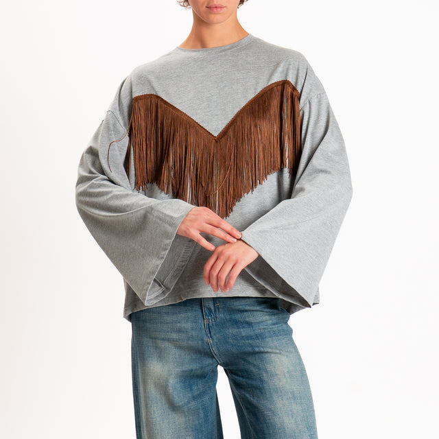 Tensione in-T-shirt con frange - grigio/cuoio