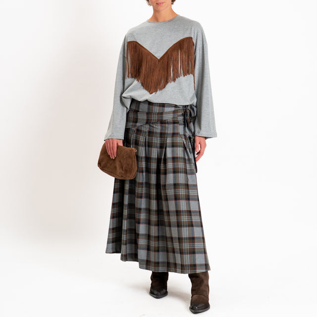 Tensione in-T-shirt con frange - grigio/cuoio