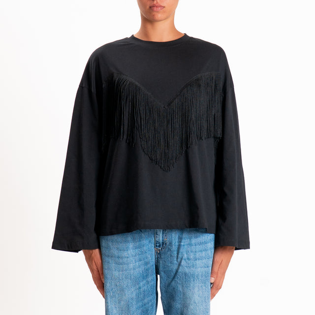 Tensione in-T-shirt con frange - nero/nero