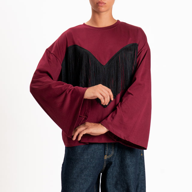 Tensione in-T-shirt con frange - vino/nero