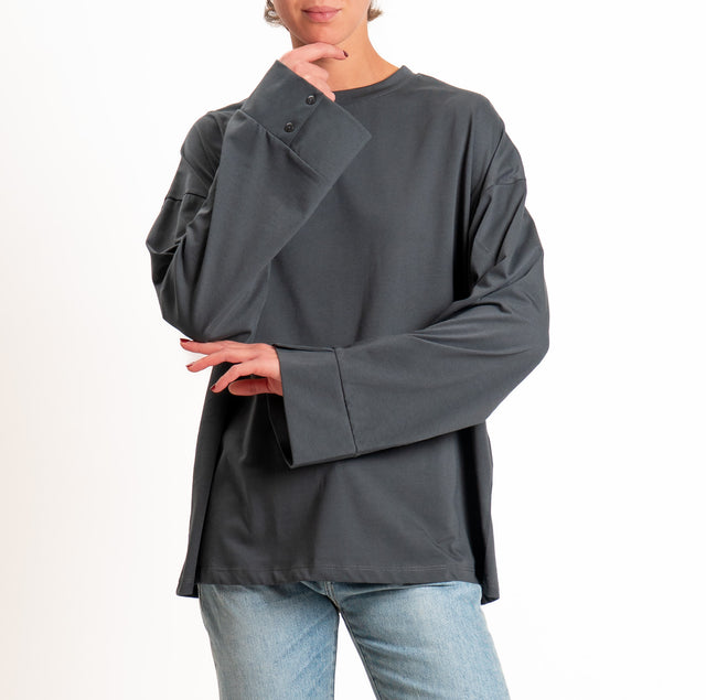 Tensione in-T-shirt oversize manica ampia - piombo