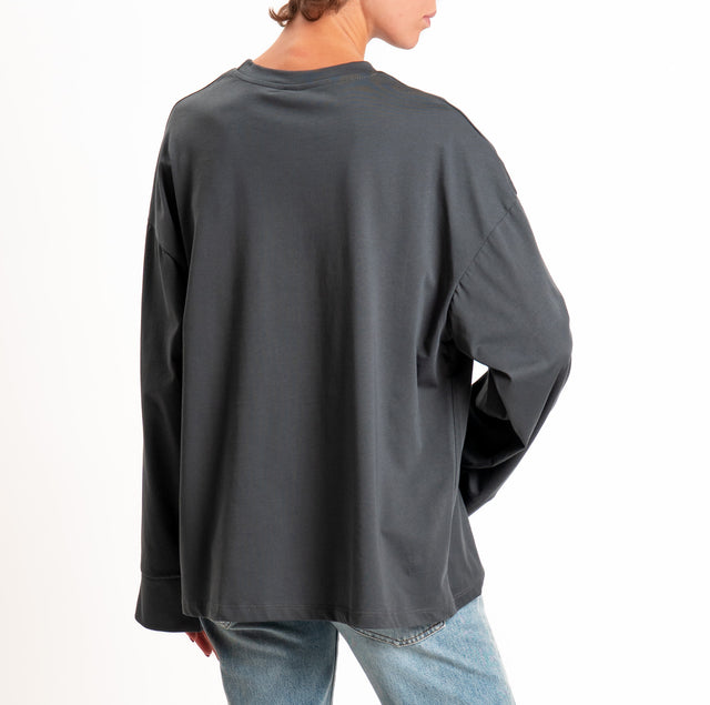 Tensione in-T-shirt oversize manica ampia - piombo