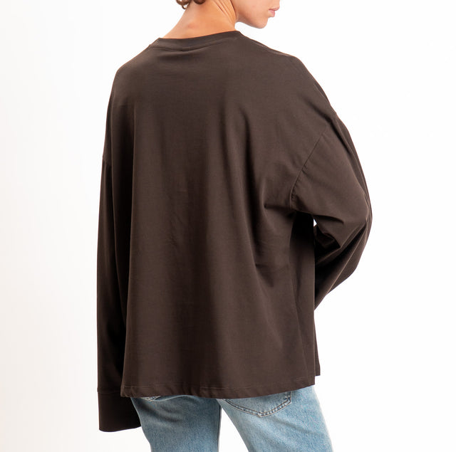 Tensione in-T-shirt oversize manica ampia - moro