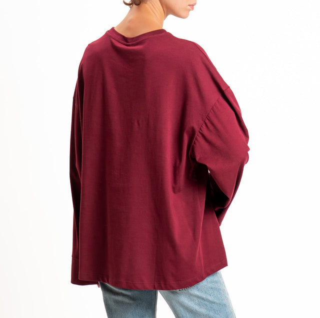 Tensione in-T-shirt oversize manica ampia - vino