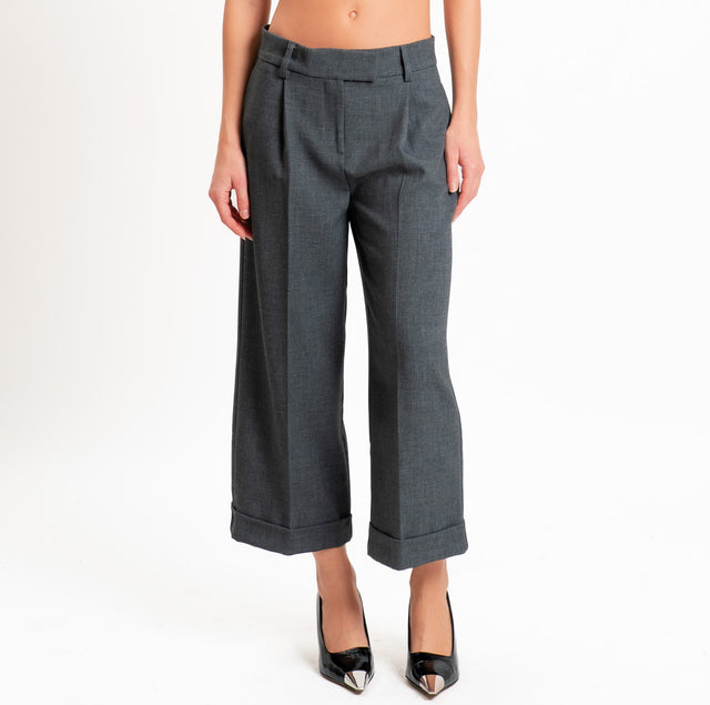 Tensione in-Pantalone doppio crêpe con risvolto - grigio