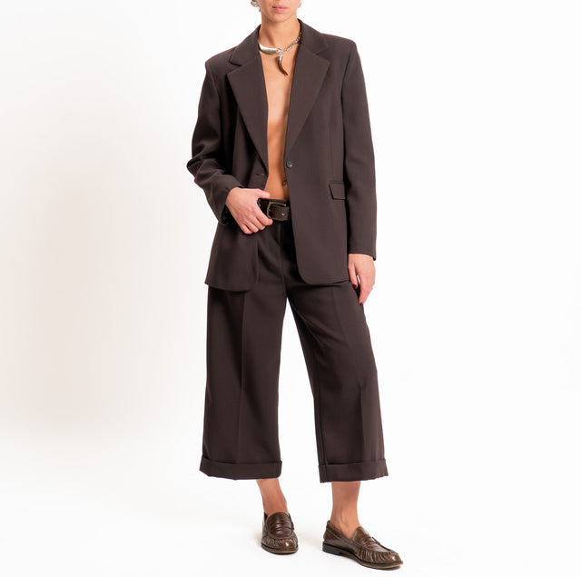 Tensione in-Pantalone doppio crêpe con risvolto - moro