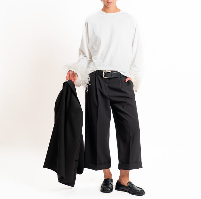 Tensione in-Pantalone doppio crêpe con risvolto - nero