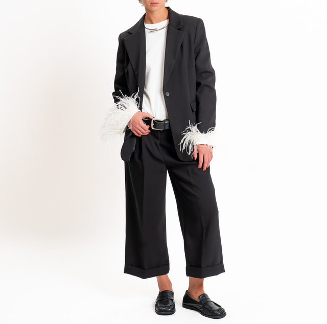 Tensione in-Pantalone doppio crêpe con risvolto - nero