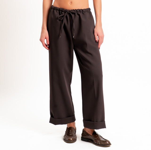 Tensione in-Pantalone doppio crêpe con coulisse - moro