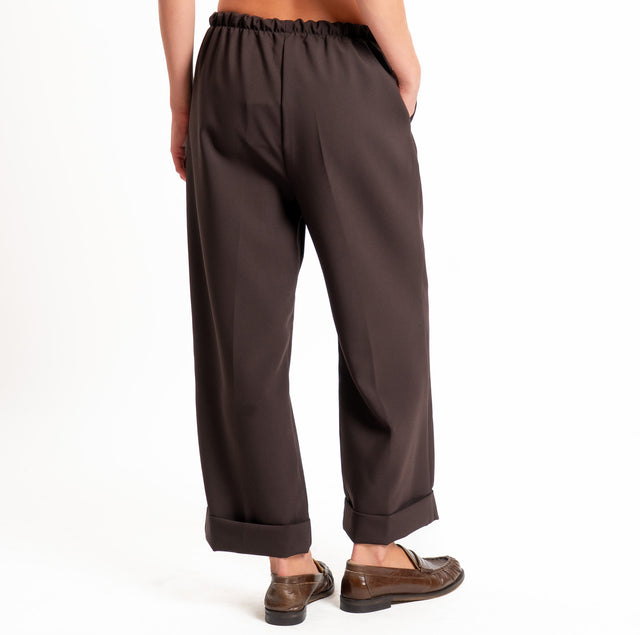 Tensione in-Pantalone doppio crêpe con coulisse - moro
