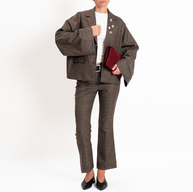 Tensione in-Pantalone principe di galles flare cut - beige/nero/rosso