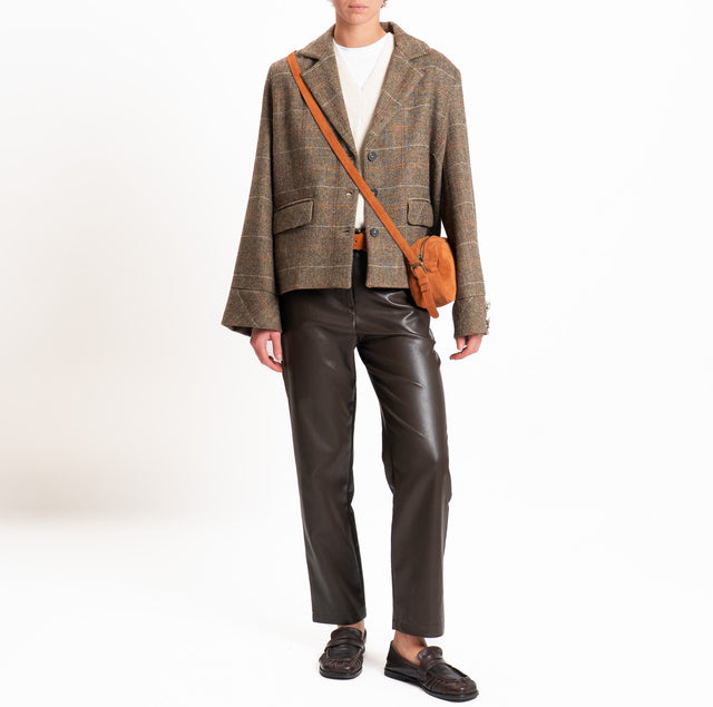 Tensione in-Pantalone similpelle tasche francesi - moro