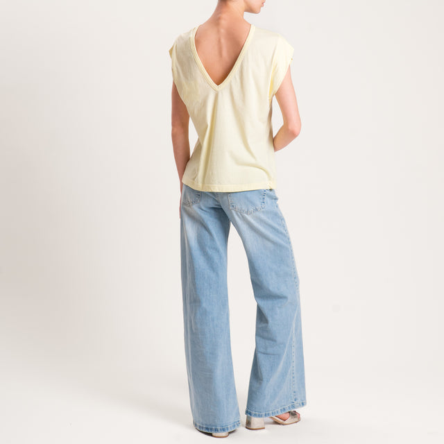 Tensione in-T-shirt scollo v dietro - giallo