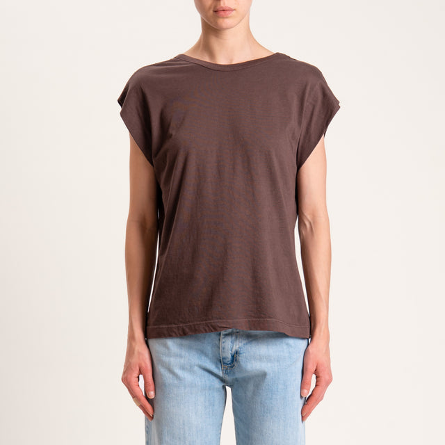 Tensione in-T-shirt scollo v dietro - moro