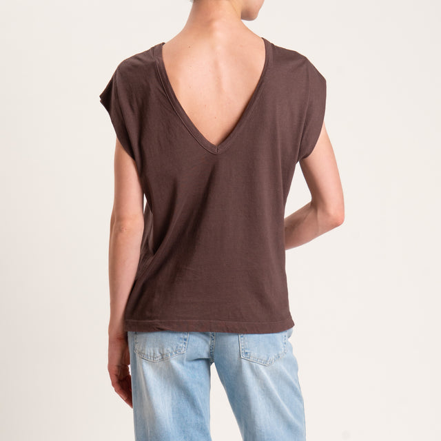Tensione in-T-shirt scollo v dietro - moro