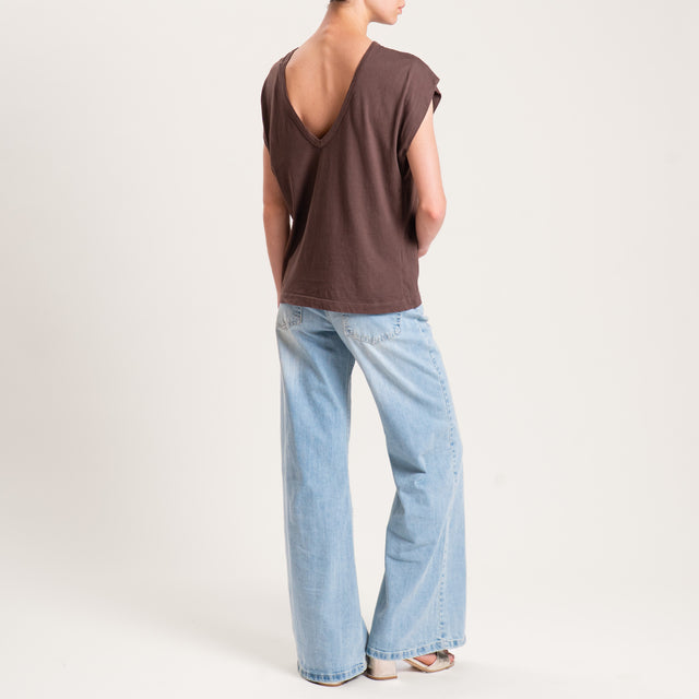 Tensione in-T-shirt scollo v dietro - moro