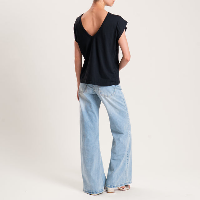 Tensione in-T-shirt scollo v dietro - nero