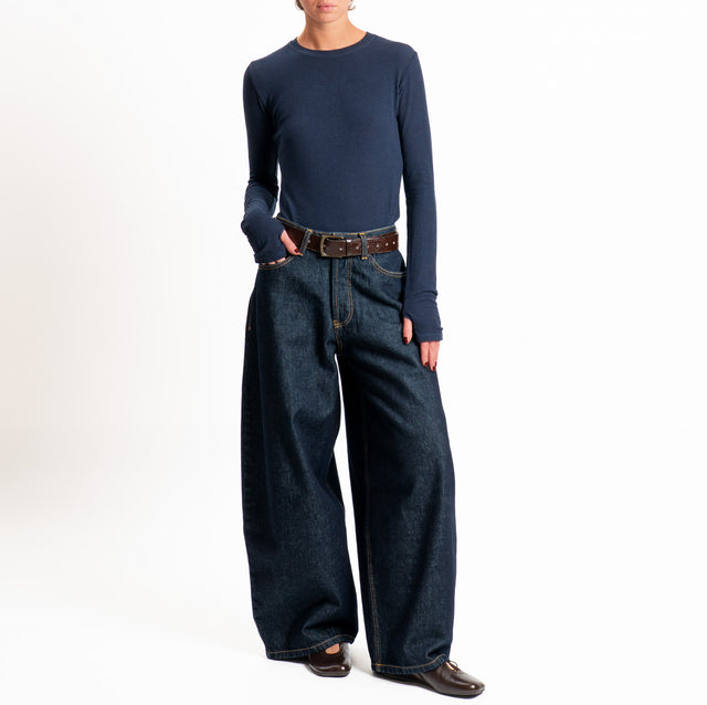 Tensione in-Maglia misto cashmere polsino con asola - blu