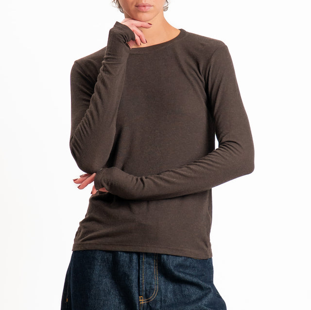 Tensione in-Maglia misto cashmere polsino con asola - moro