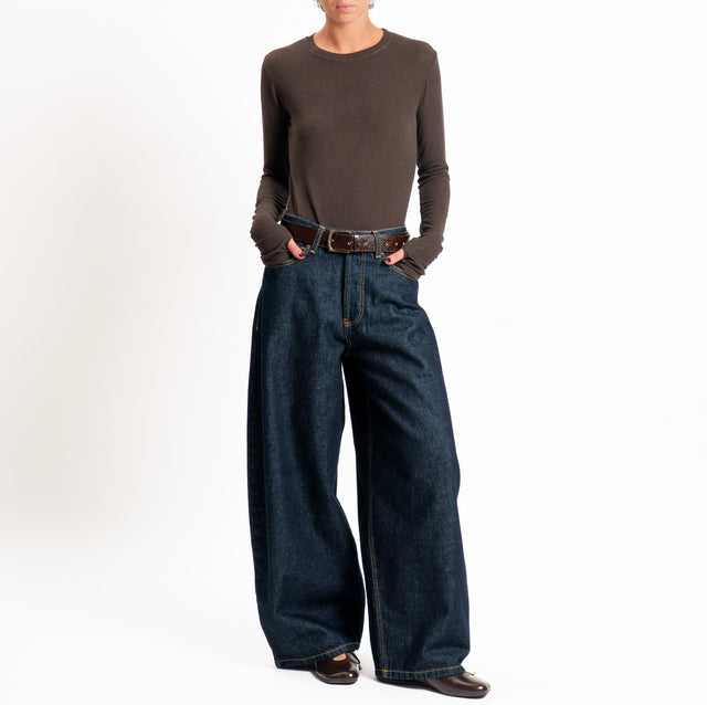 Tensione in-Maglia misto cashmere polsino con asola - moro
