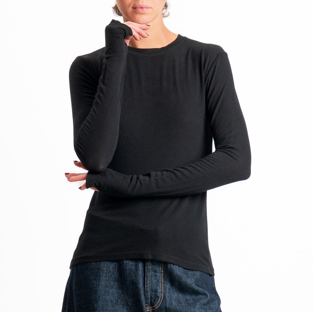Tensione in-Maglia misto cashmere polsino con asola - nero