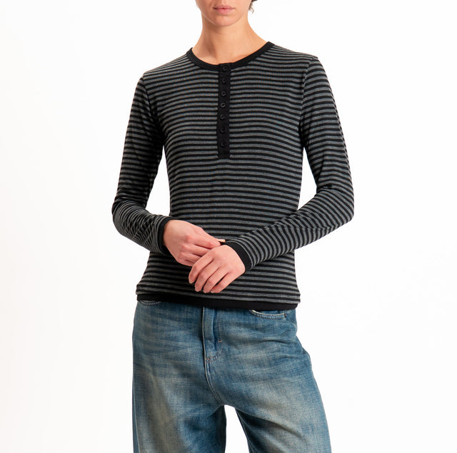 Tensione in-Maglia serafino righe in jersey - antracite/nero