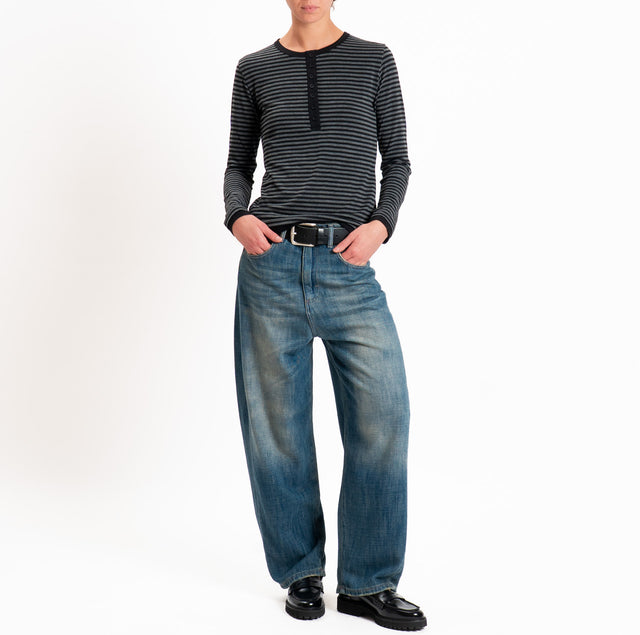 Tensione in-Maglia serafino righe in jersey - antracite/nero