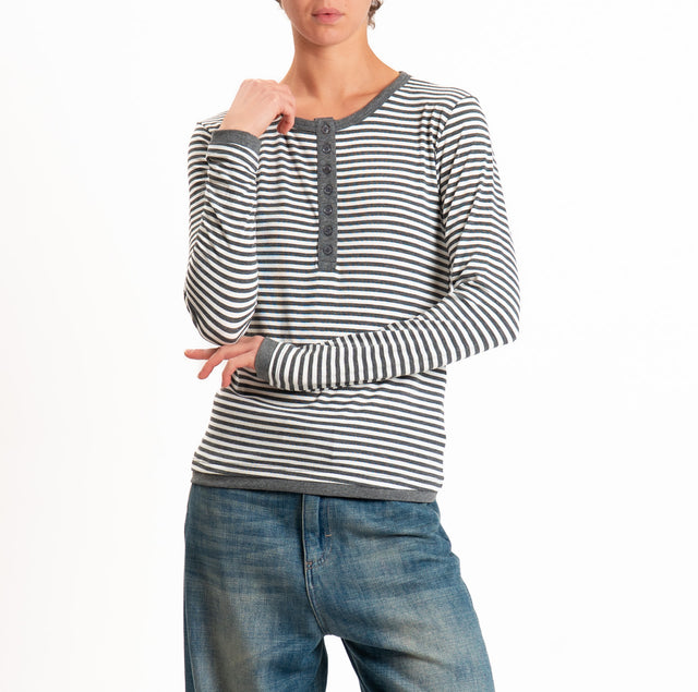 Tensione in-Maglia serafino righe in jersey - panna/grigio