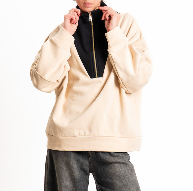 Tensione in-Felpa zip jumper bicolore - beige/nero