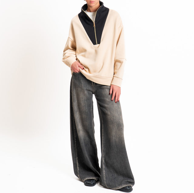 Tensione in-Felpa zip jumper bicolore - beige/nero